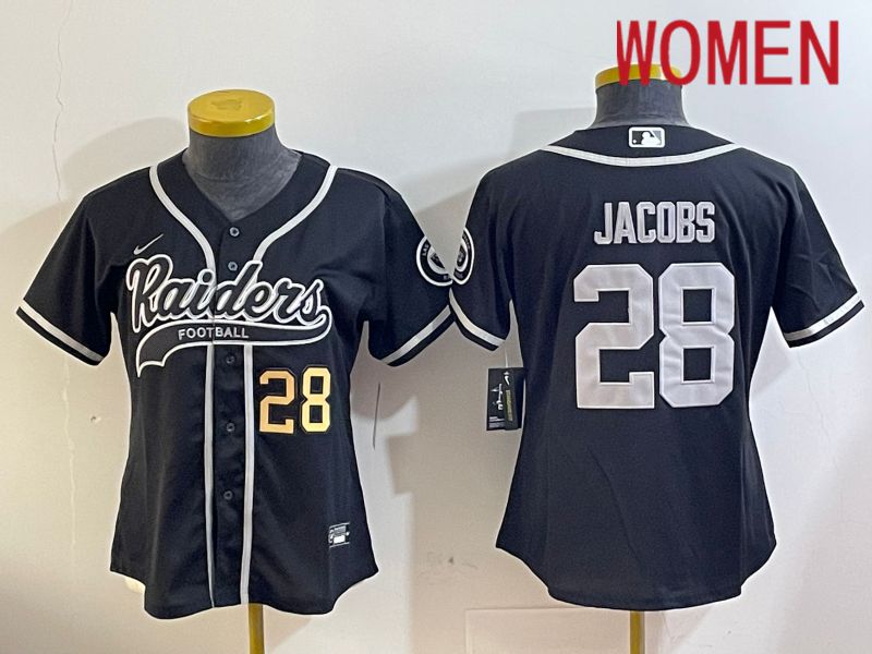 Women Oakland Raiders 28 Jacobs Black Joint Name 2024 Nike Limited NFL Jersey style 2